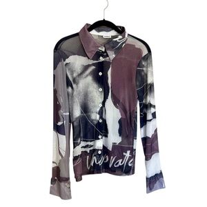 Inamorata Wilcox sheer button down shirt purple sz medium Y2K style coverup